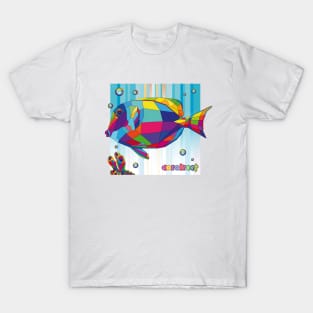 multicolored tropical fish, bubbles, corals T-Shirt